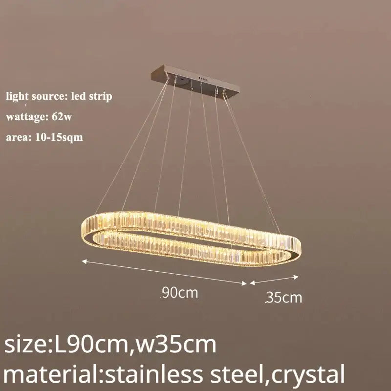 Modern gold double ring crystal led chandelier dining room