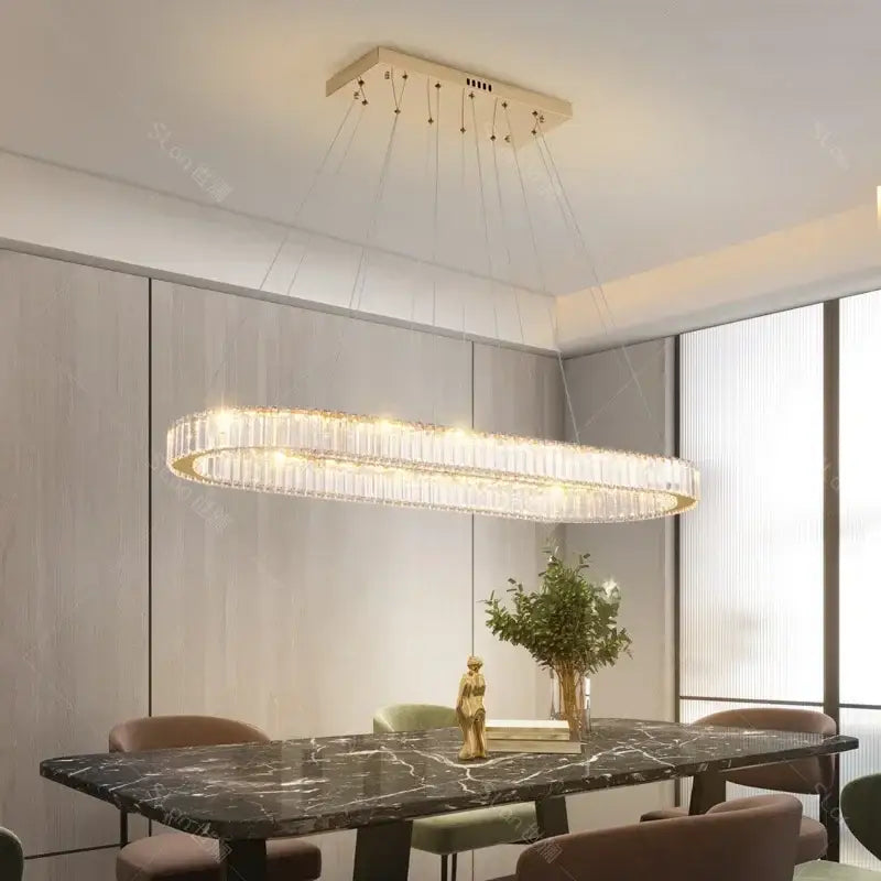 Modern gold double ring crystal led chandelier dining room