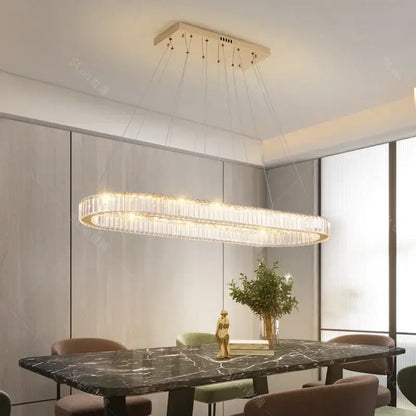 Modern gold double ring crystal led chandelier dining room