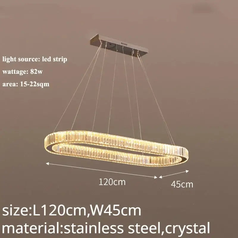 Modern gold double ring crystal led chandelier dining room