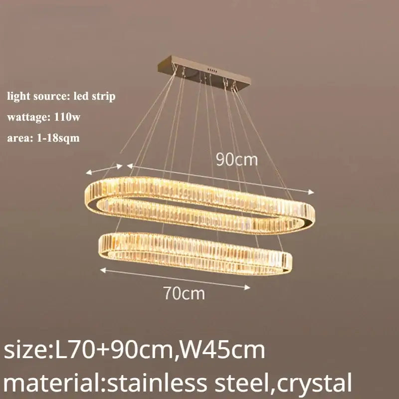 Modern gold double ring crystal led chandelier dining room