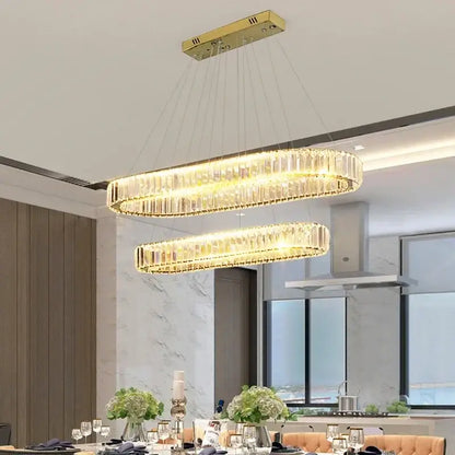 Modern gold double ring crystal led chandelier dining room