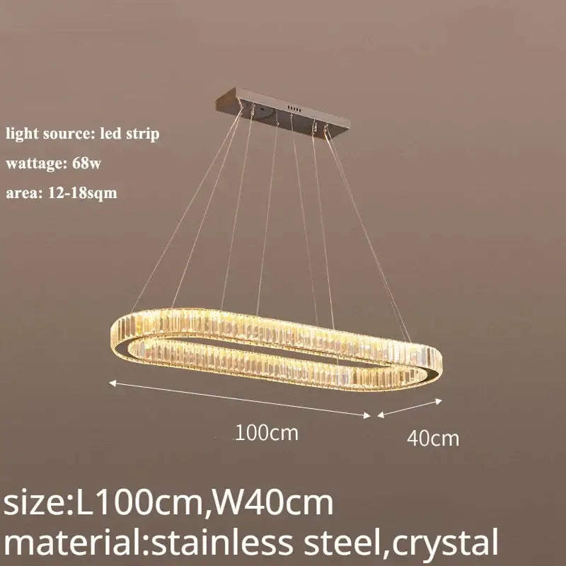 Modern gold double ring crystal led chandelier dining room