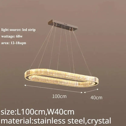 Modern gold double ring crystal led chandelier dining room