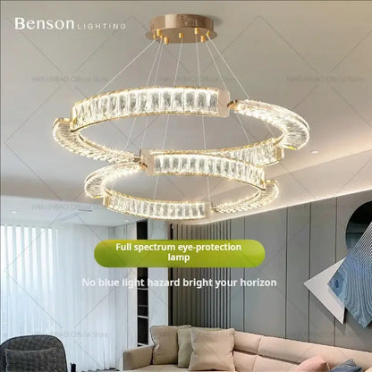 Modern gold double ring luxury crystal chandelier dining room