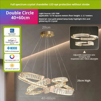 Modern gold double ring luxury crystal chandelier dining room