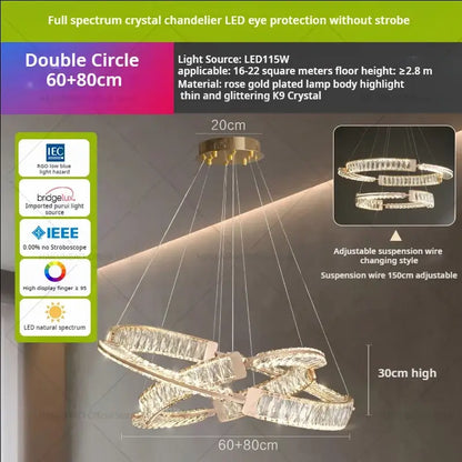 Modern gold double ring luxury crystal chandelier dining room