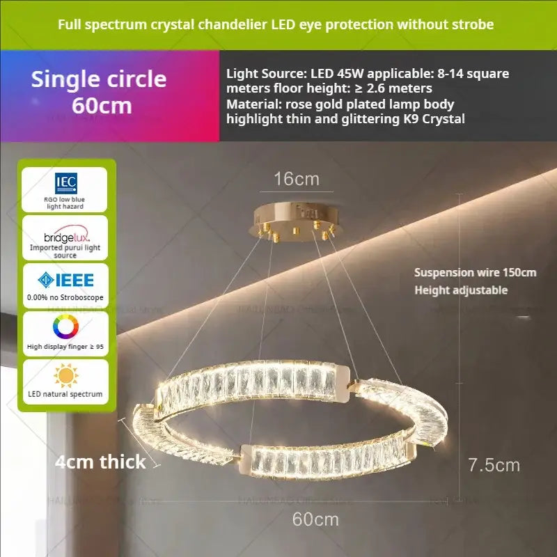 Modern gold double ring luxury crystal chandelier dining room