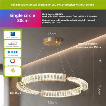 Modern gold double ring luxury crystal chandelier dining room