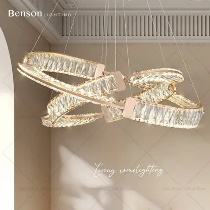 Modern gold double ring luxury crystal chandelier dining room