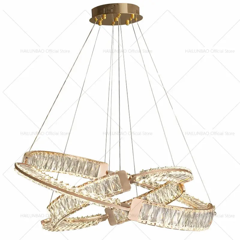 Modern gold double ring luxury crystal chandelier dining room