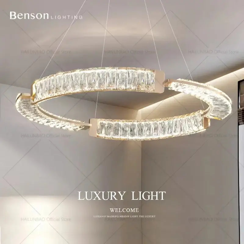 Modern gold double ring luxury crystal chandelier dining room