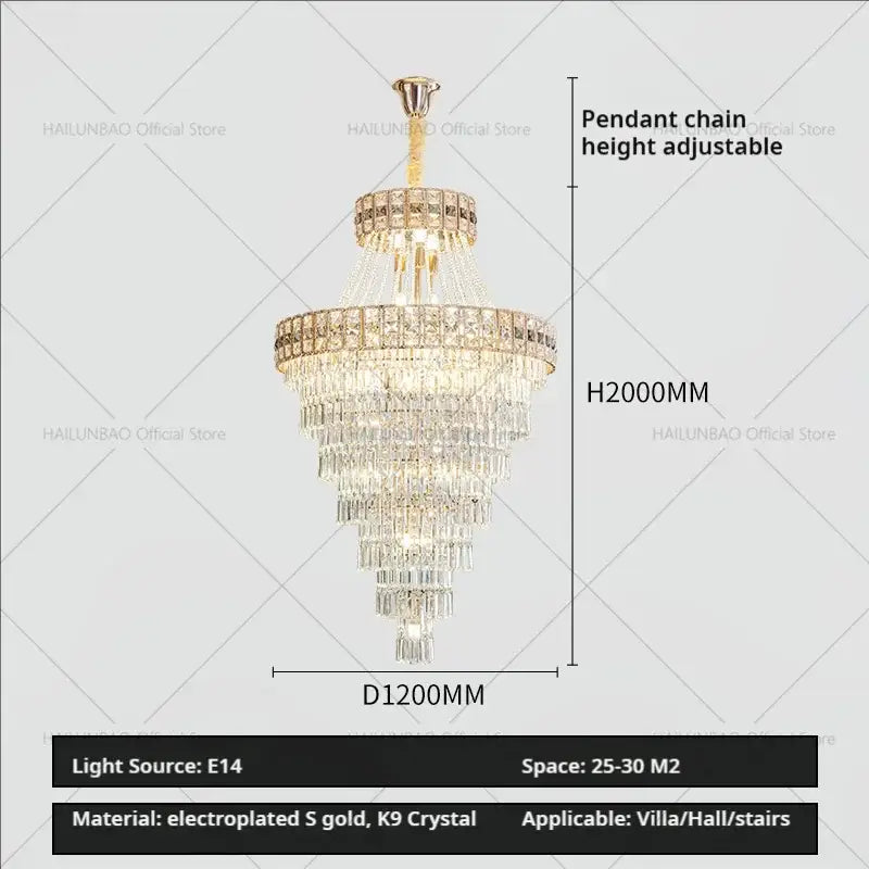 Modern gold duplex villa crystal chandelier for staircase living room
