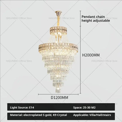 Modern gold duplex villa crystal chandelier for staircase living room