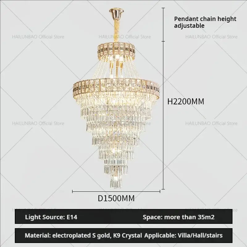 Modern gold duplex villa crystal chandelier for staircase living room