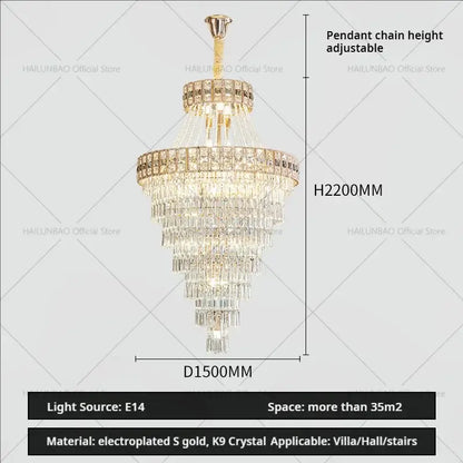 Modern gold duplex villa crystal chandelier for staircase living room