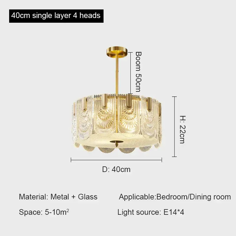 Modern gold elegant crystal chandelier living room fan glass tiers