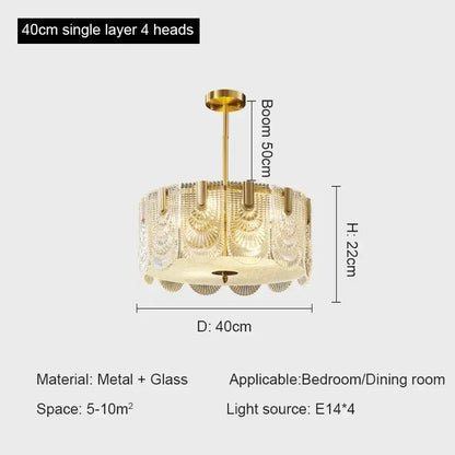 Modern gold elegant crystal chandelier living room fan glass tiers