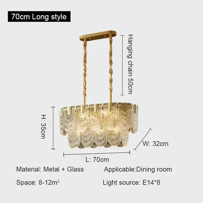 Modern gold elegant crystal chandelier living room fan glass tiers