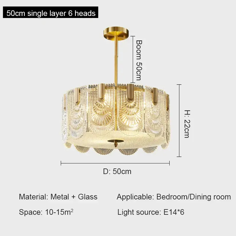 Modern gold elegant crystal chandelier living room fan glass tiers