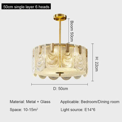 Modern gold elegant crystal chandelier living room fan glass tiers