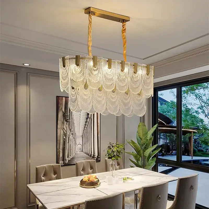 Modern gold elegant crystal chandelier living room fan glass tiers