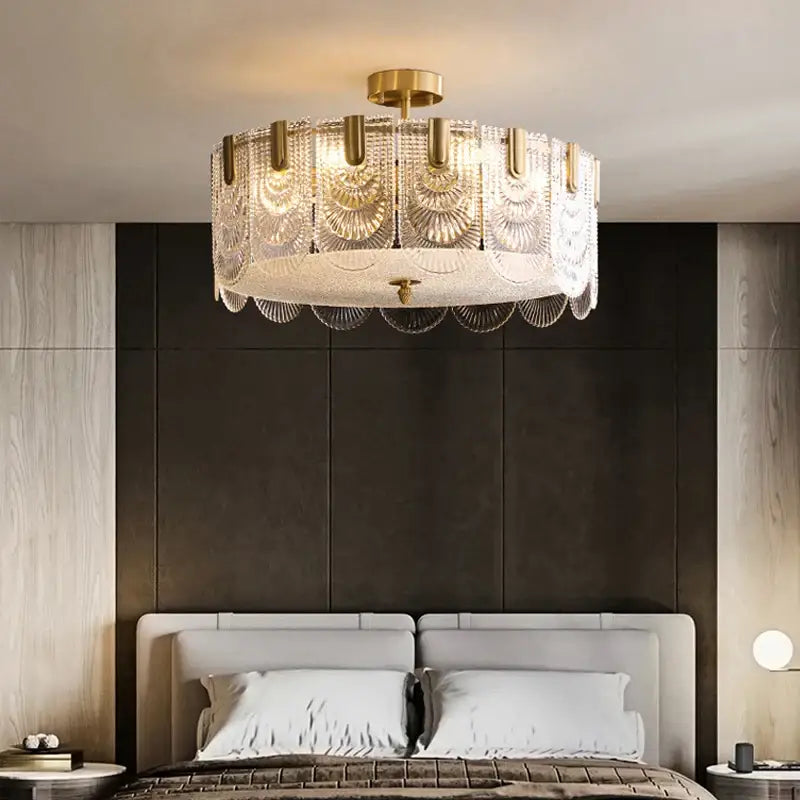 Modern gold elegant crystal chandelier living room fan glass tiers