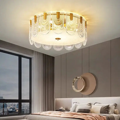 Modern gold elegant crystal chandelier living room fan glass tiers