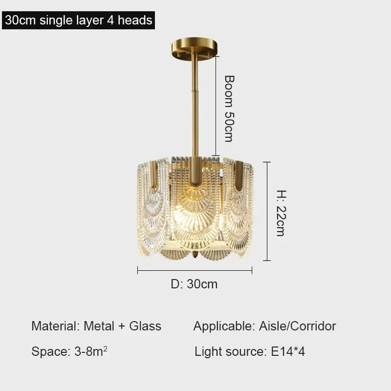 Modern gold elegant crystal chandelier living room fan glass tiers