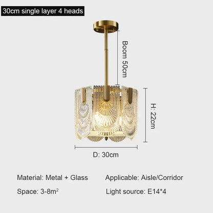 Modern gold elegant crystal chandelier living room fan glass tiers