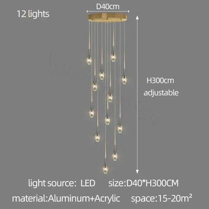 Modern gold elegant crystal chandelier living room teardrop light
