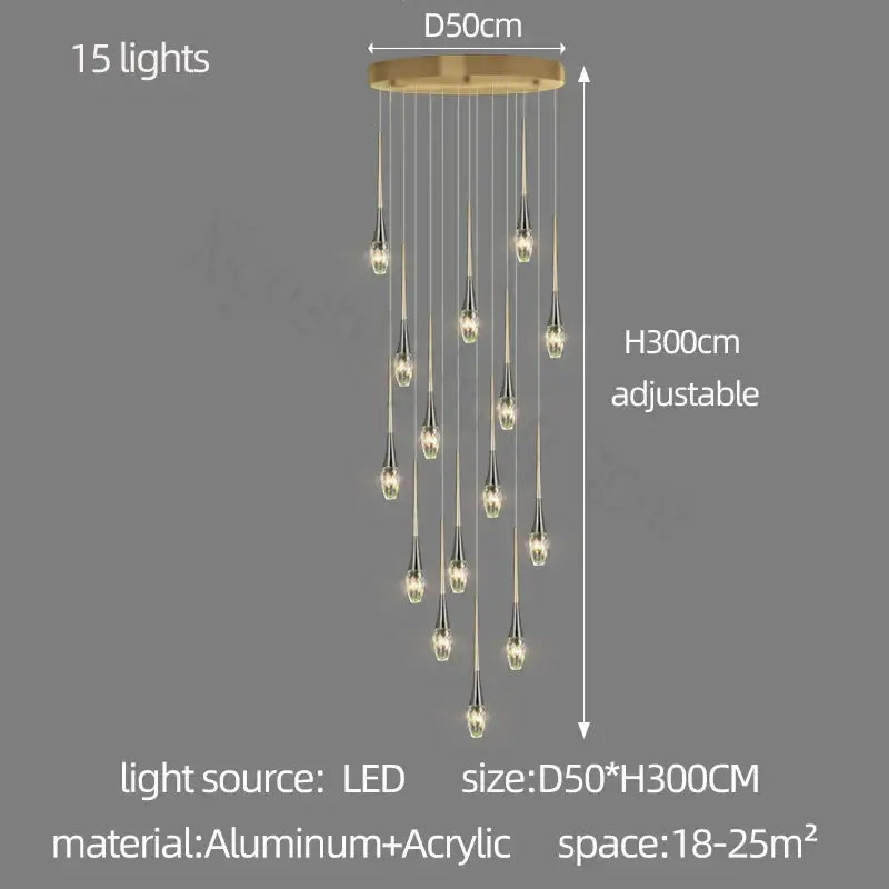 Modern gold elegant crystal chandelier living room teardrop light