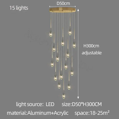 Modern gold elegant crystal chandelier living room teardrop light