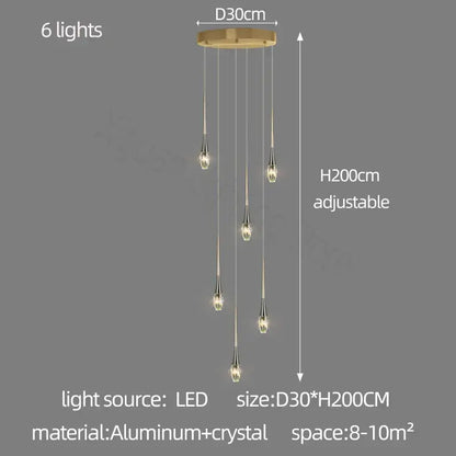 Modern gold elegant crystal chandelier living room teardrop light
