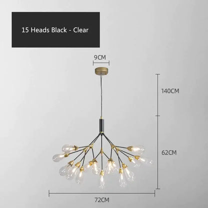 Modern gold elegant firefly chandelier dining room branching light