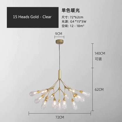 Modern gold elegant firefly chandelier dining room branching light