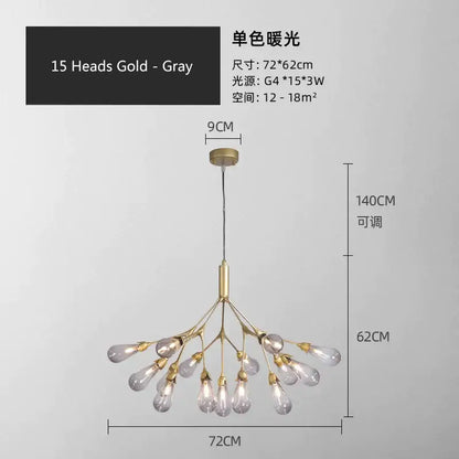 Modern gold elegant firefly chandelier dining room branching light