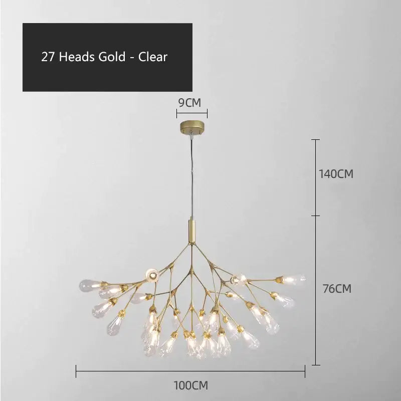 Modern gold elegant firefly chandelier dining room branching light