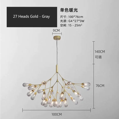 Modern gold elegant firefly chandelier dining room branching light