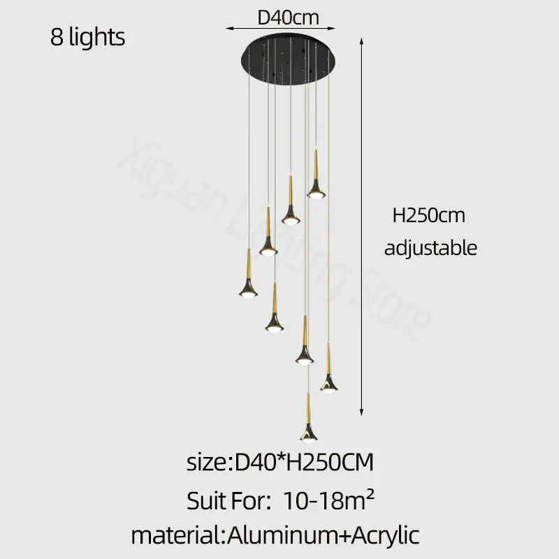 Modern gold elegant horn-shaped chandelier for staircase living room