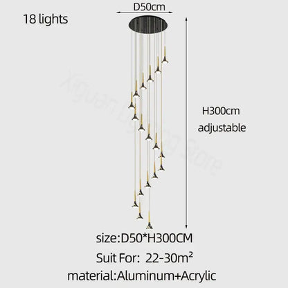 Modern gold elegant horn-shaped chandelier for staircase living room