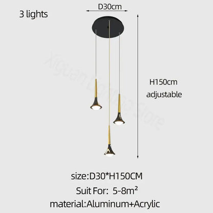Modern gold elegant horn-shaped chandelier for staircase living room