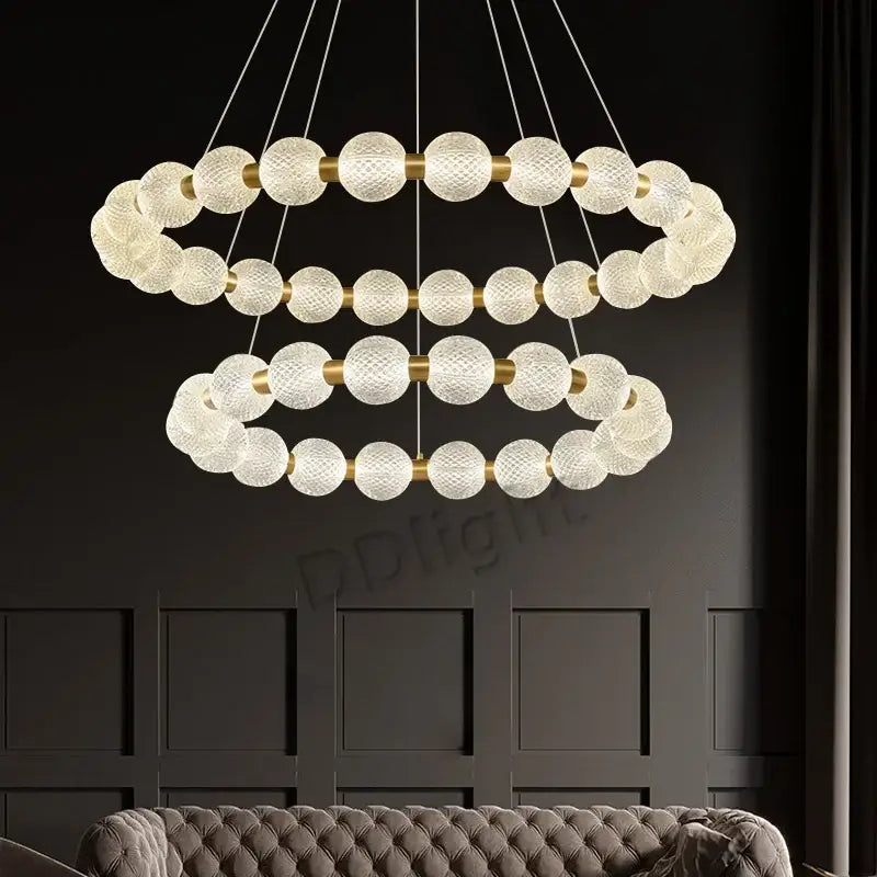 Modern gold elegant pearl necklace chandelier living room light