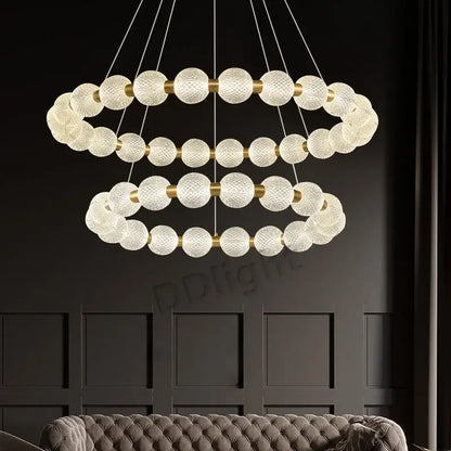 Modern gold elegant pearl necklace chandelier living room light