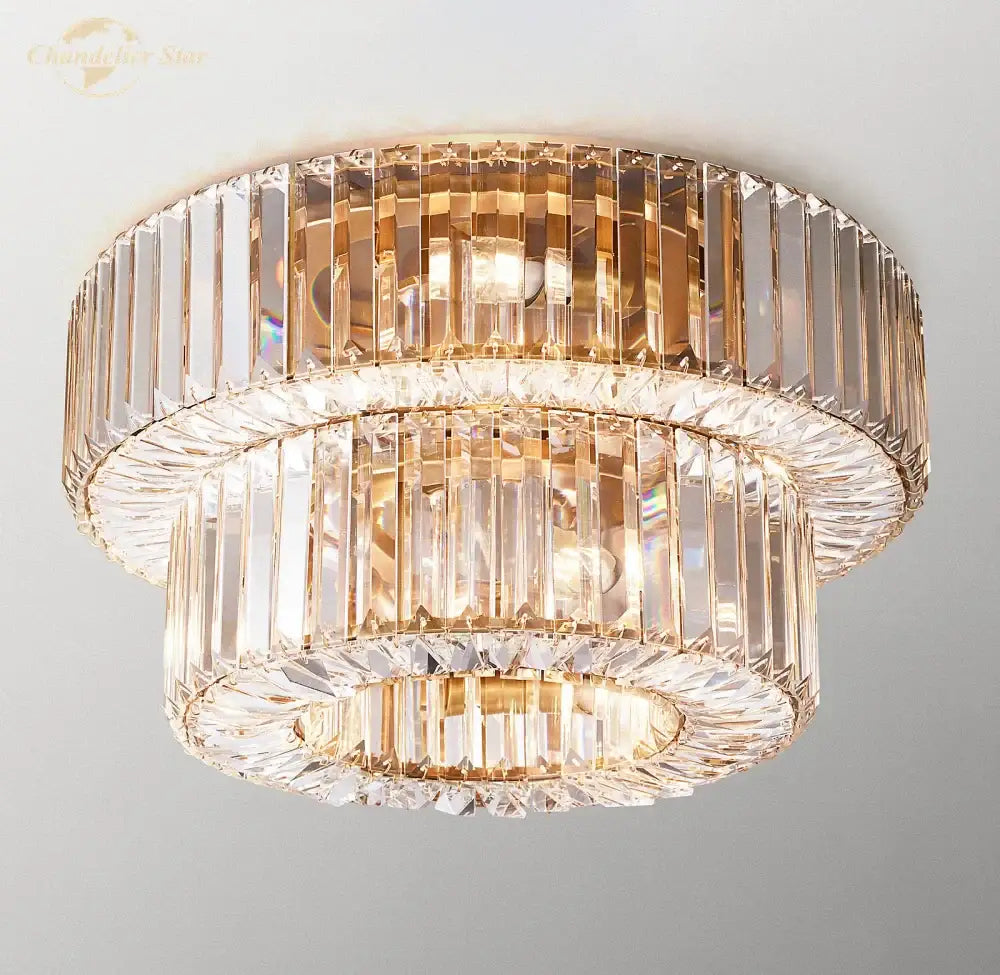 Modern gold elliana crystal tiered ceiling lamp bedroom lighting
