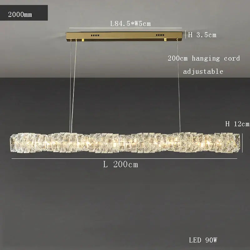 Modern gold elongated glass chandelier led ceiling light dining room