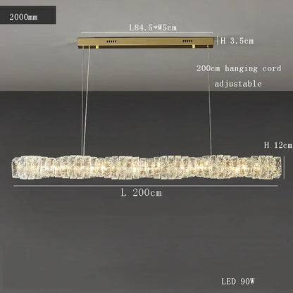 Modern gold elongated glass chandelier led ceiling light dining room