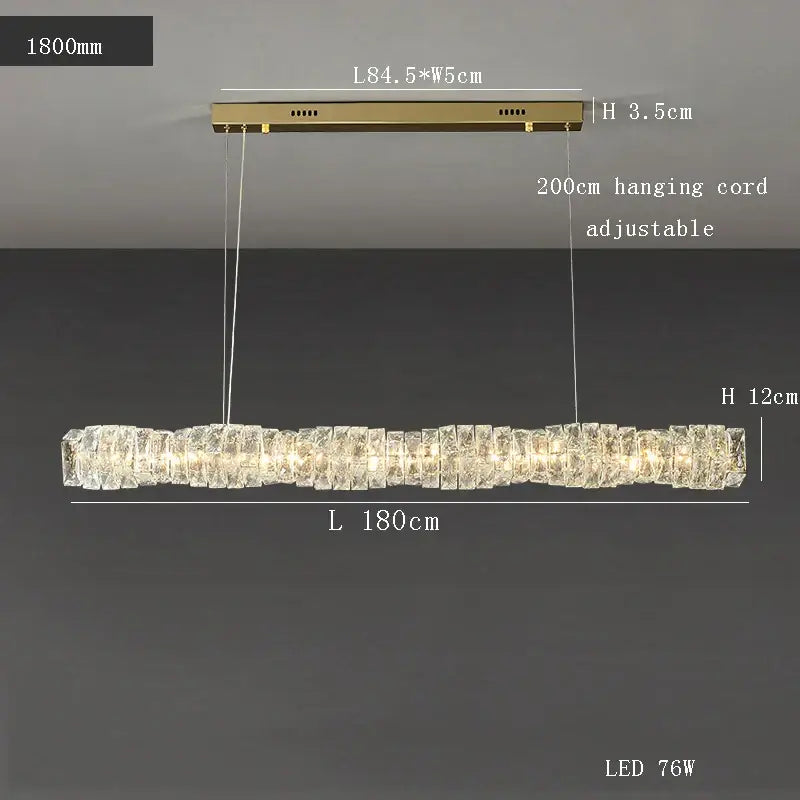 Modern gold elongated glass chandelier led ceiling light dining room