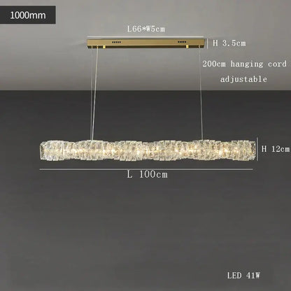 Modern gold elongated glass chandelier led ceiling light dining room