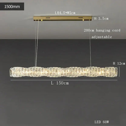 Modern gold elongated glass chandelier led ceiling light dining room
